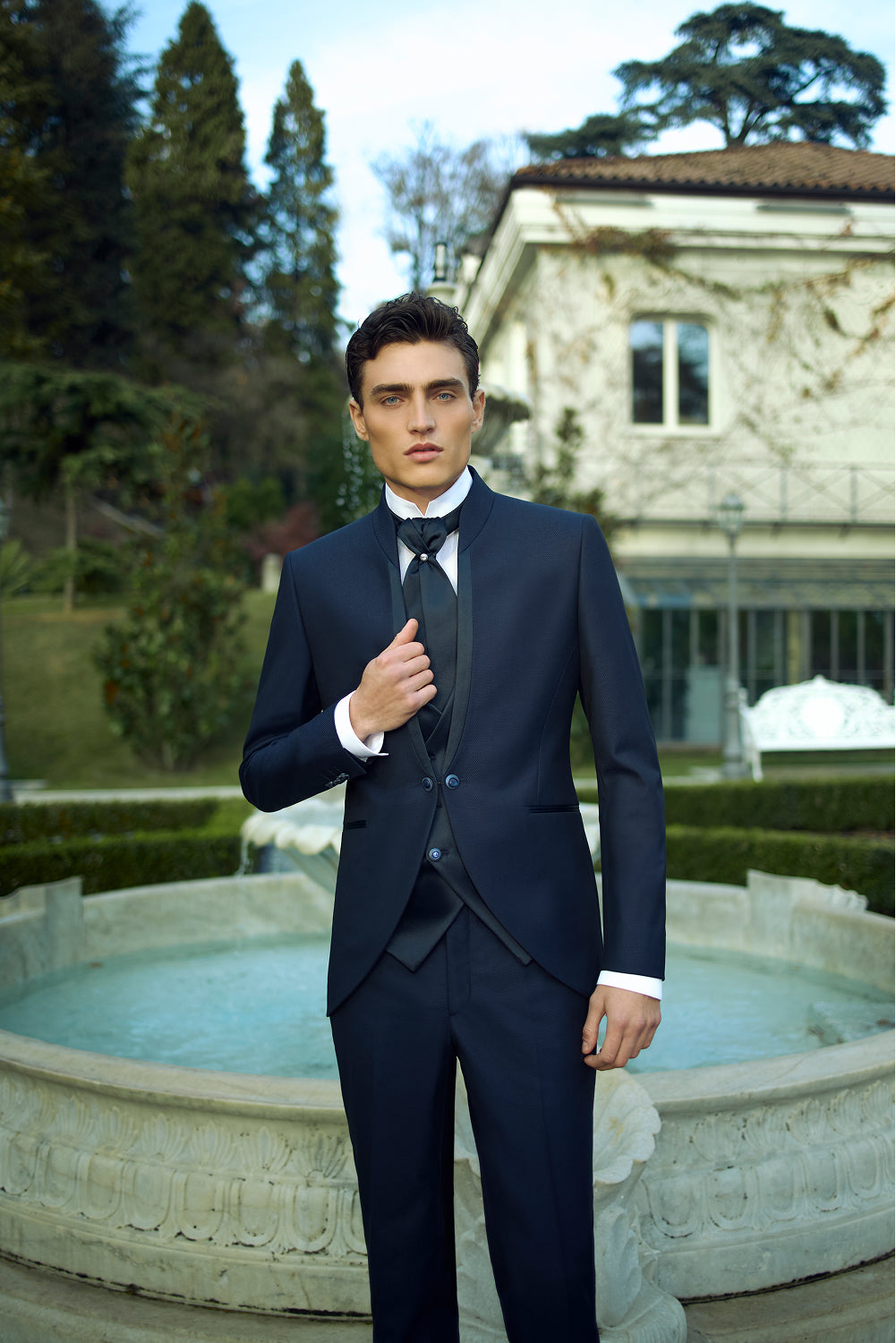 Abito blu collo coreano