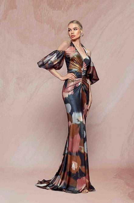 Abito Fantasia Maniche Voluminose