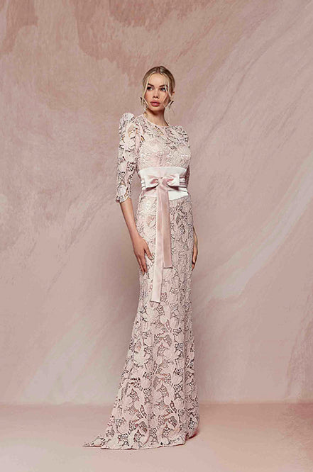 Abito Pizzo Fiocco Rosa