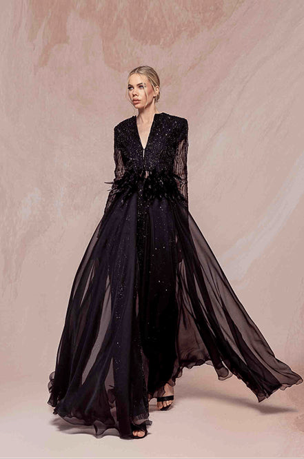 Abito Nero Ricamato Svasato