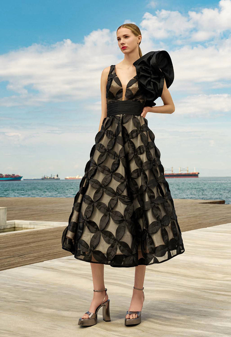 Abito Longuette Fiori In Rilievo