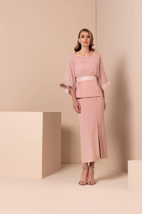 Abito Lungo Manica Chiffon